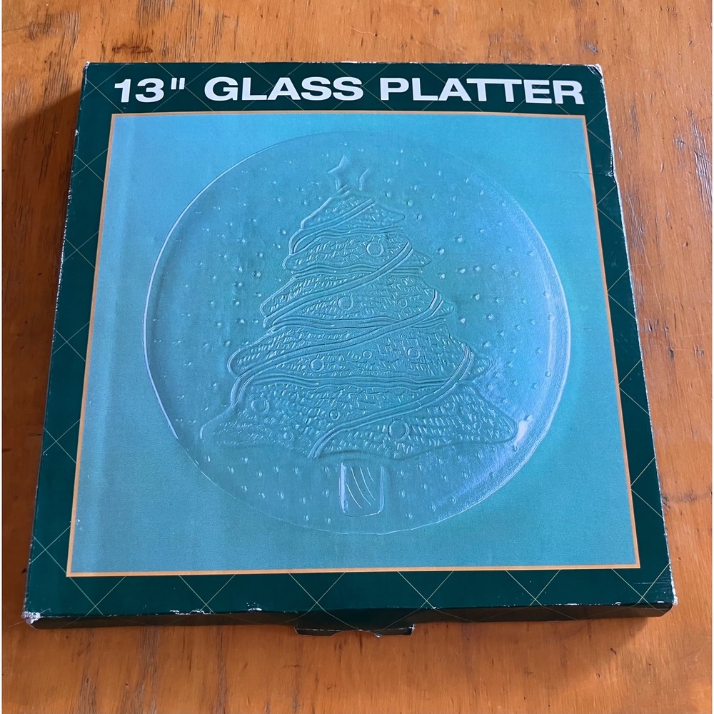 Gottschalks Glass Platter 13" Clear Christmas Tree Embossed Holiday Dish